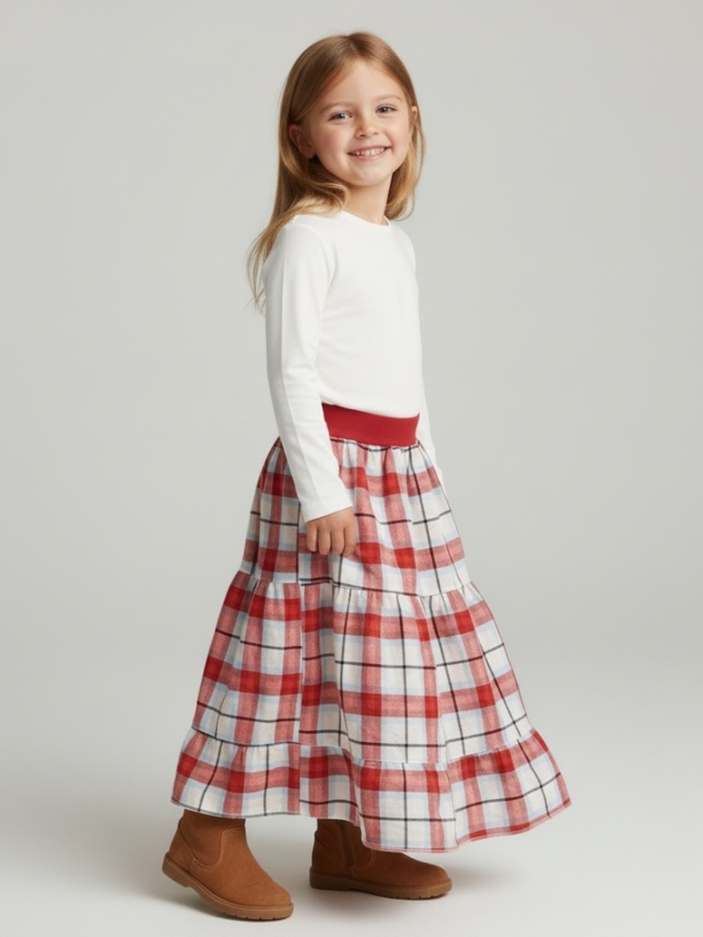 Skirt Flannel Girls 5/6 Maxi Red Plaid Ruffle Tiered Holiday Mom and‎ Pop's Kids